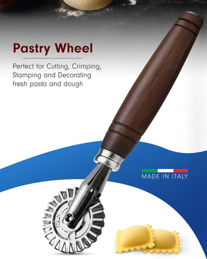 Tredoni 1.6" Pastry Wheel - Dough Stamp Cutter/Crimper, Pasta/Ravioli/Pie Maker, 4cm Stainless Steel Wheel Wooden Handle
