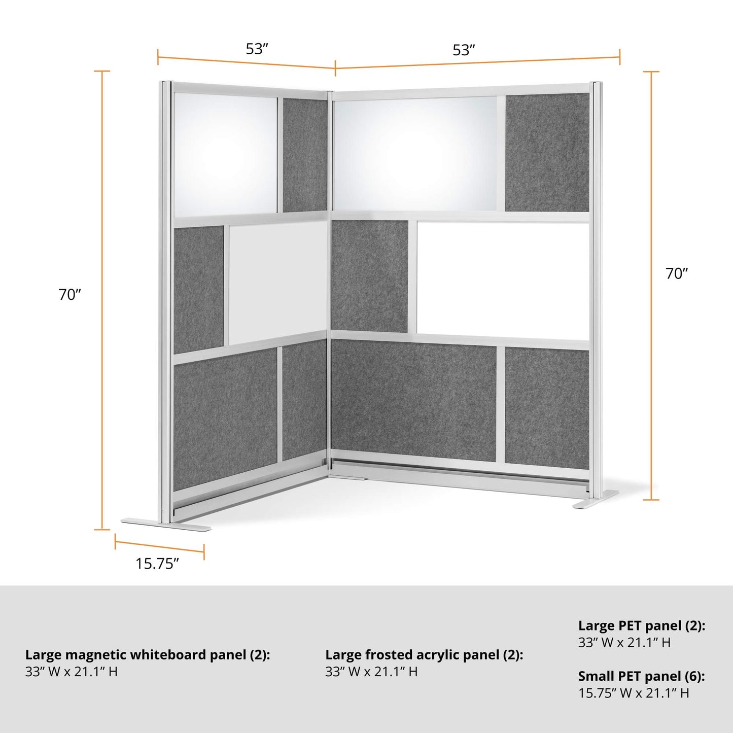Stand Up Desk Store ReFocus Modular and Expandable Office Partition Wall System (53x70 Starter + 53x70 Extension)