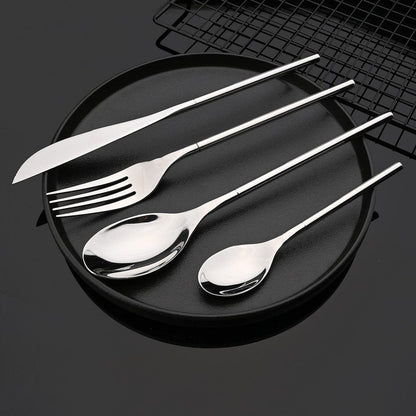 JASHII 304 Flatware Set Silver Silverware Set Mirror Polished 18/8 Stainless Steel Cutlery Set with Round Handle 24 Piece Wedding Housewarming Gift Service for 6