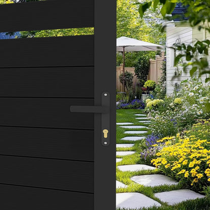 Mondaria Aluminum Double Fence Gate, 6FT H x 10FT W Outdoor Driveway Privacy Gate with Heavy Duty Metal Frame, Rustproof Powder-Coated Gate with Lockable Handle Kit, Semi-Privacy (Posts Not Included)