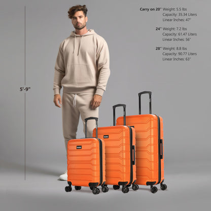 InUSA TREND Luggage with Spinner Wheels | Durable Lightweight Hardshell Suitcase,Travel sets with Handle and Trolley | (20in, 24in, 28in) 3 Piece Set | Orange