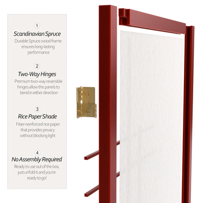 Red Lantern 6 ft. Tall Eudes Shoji Screen - Rosewood - 5 Panels