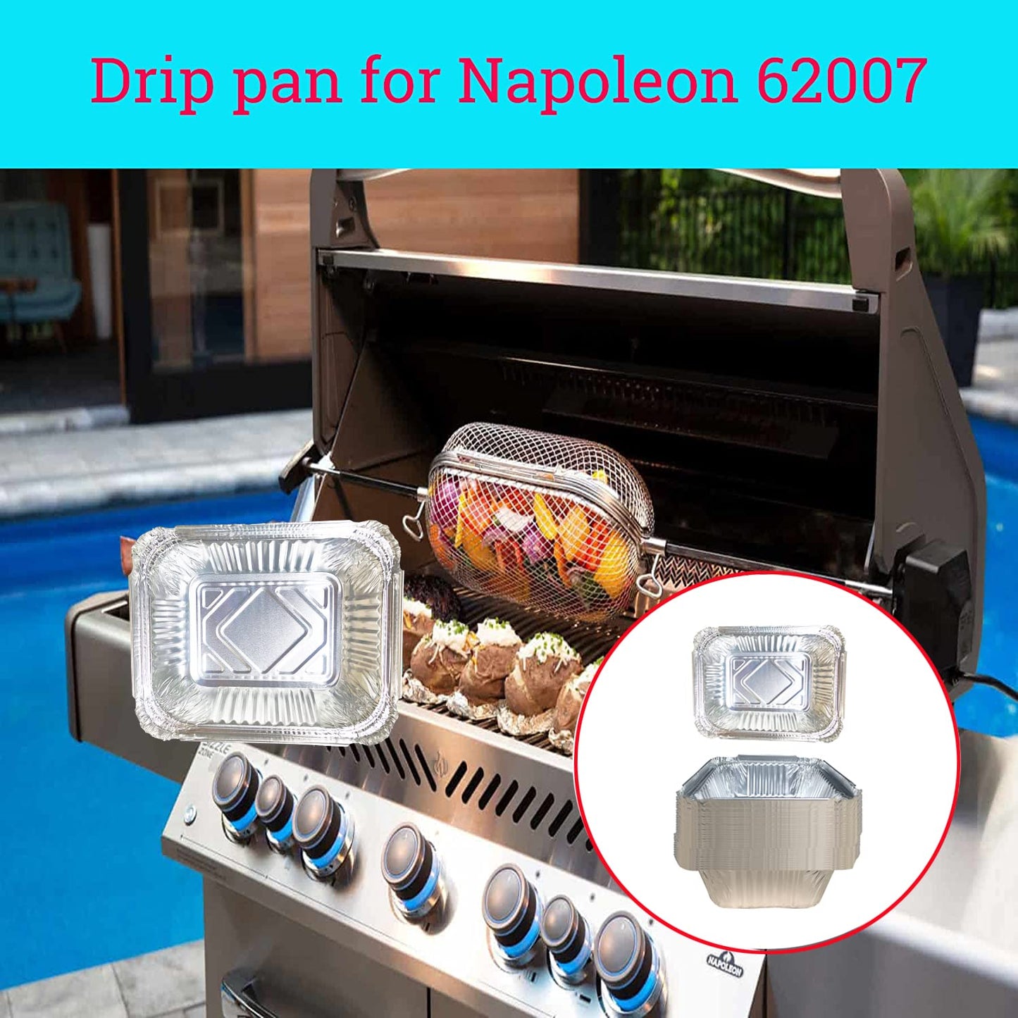 DONSIQIZZ 30 Pack Drip Pans Compatible with Napoleon BBQ Grills 62007 Grease Tray Disposable, for Napoleon Rogue Series Grill, Aluminum Foil Replacement