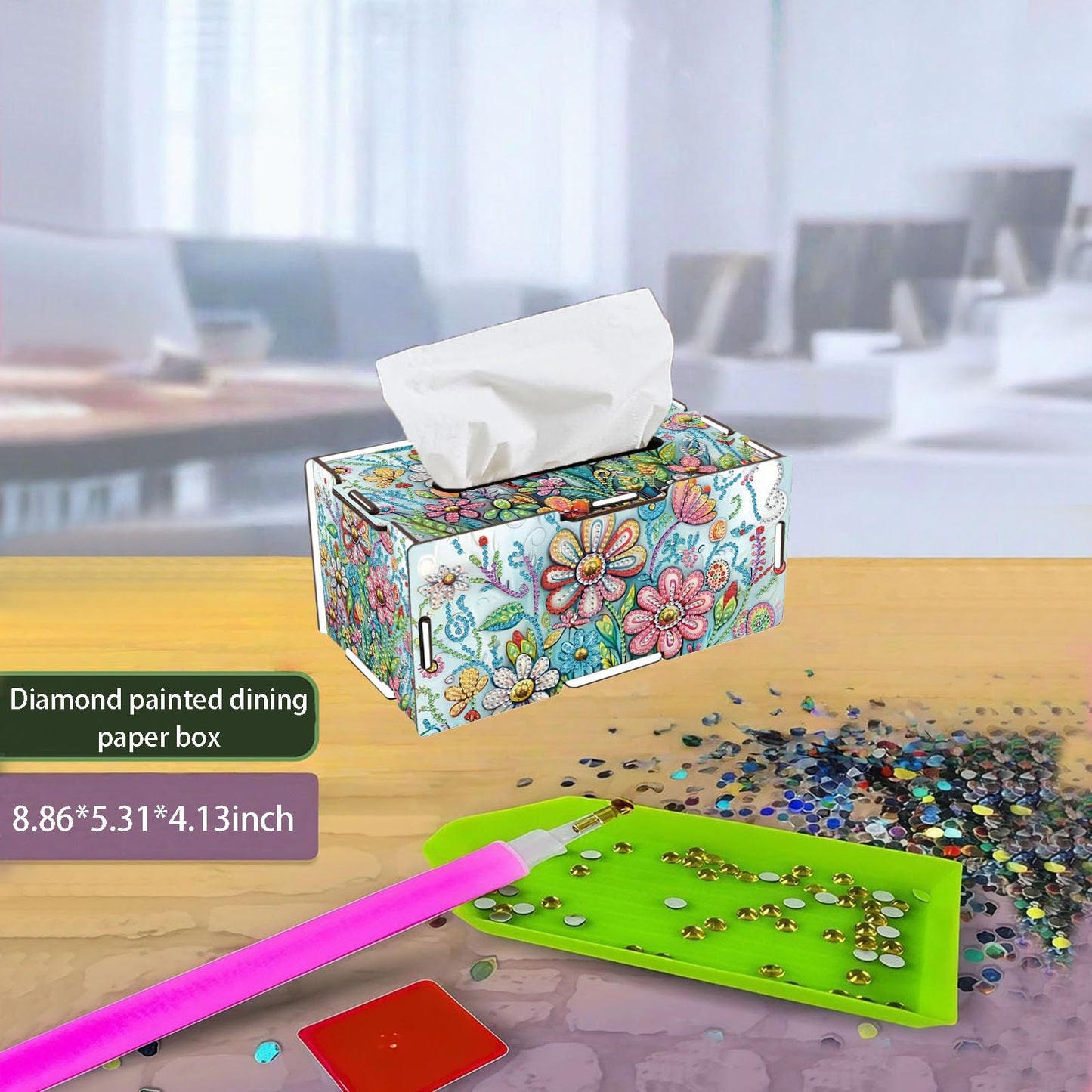 LSQFS DIY Diamond Art Kits for Adults Tissue Box Kit, Wooden Tissue Box Cover with Rhinestone Painting, Decorative Tissue Holder for Home Office Bedroom, Perfect Handmade Craft Gift for Adults