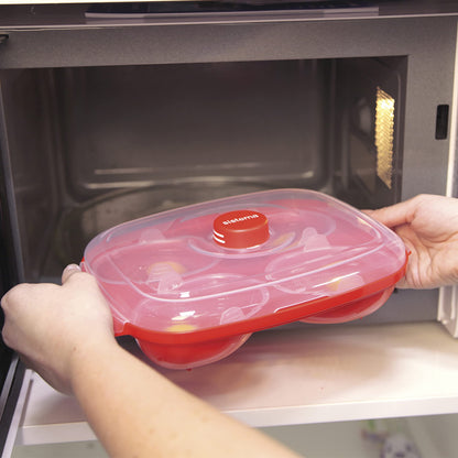Sistema Microwave Poacher for up to 4 Eggs, Red/Clear, 28.7 x 20.5 x 8.4 cm