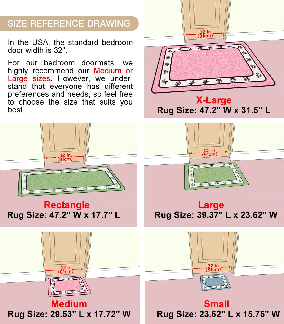 Pretty Floral Rural Style Romantic Rose Flower Rug, Soft Non-Slip Shaggy Area Bath Mat for Bathroom Living Room