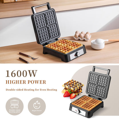 UVFAST Waffles Maker Waffle Iron, 4 Belgian Square Waffle Maker, Belgian Waffle Maker Thick with Non-stick Plate, Breakfast Waffle Machine Make Waffle in Minutes, 3 Browning Level, 1200W