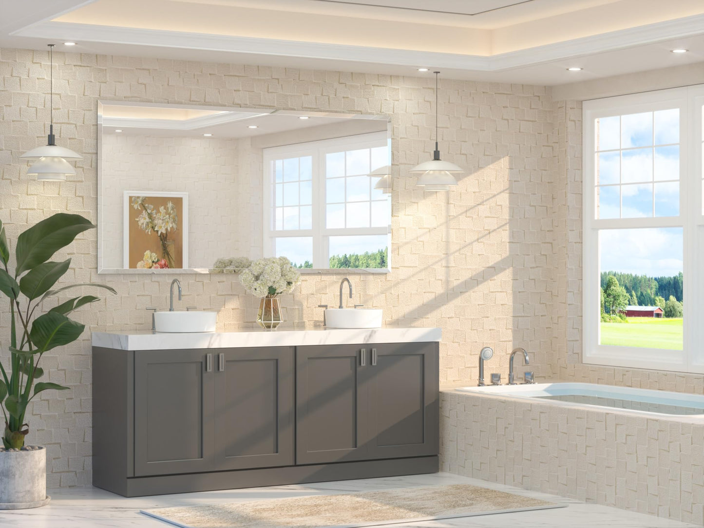 TETOTE 72" x 36" Rectangle Tempered Mirror with Frameless Beveled Edge for Vanity and Bathroom