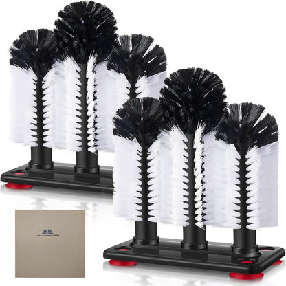 Havawish 2 Pack Water Bottle Cleaning Brush with Suction Base, 3 Head Bristle Bar Glass Washer for Sink, Cup Washer Brush Cleaner for Bar Beer Cup, Wine Glass, Long Leg Cup Kitchen Tools