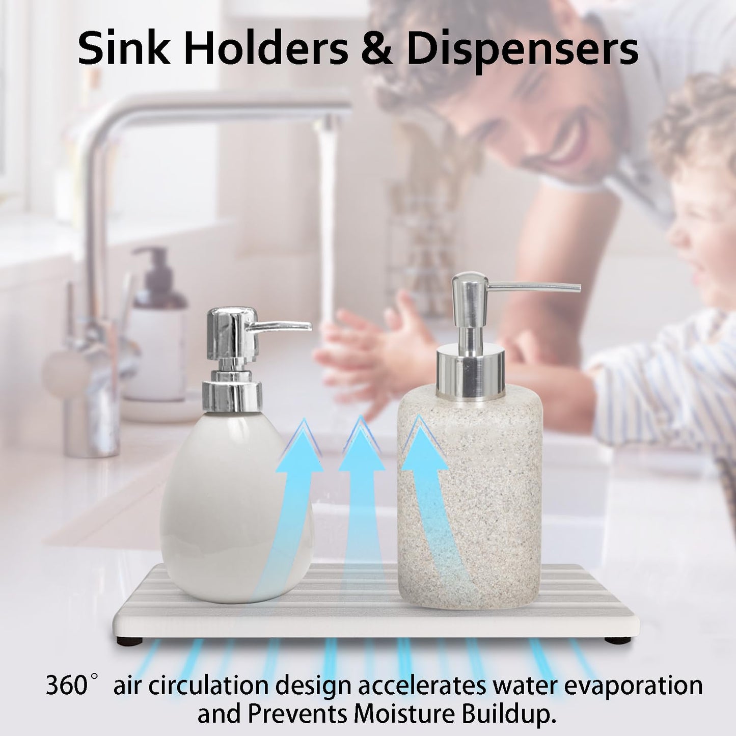 2 PCS Water Absorbing Stone Trays for Bathroom Sink & Kitchen Counter, Fast-Drying Diatomite Sink Caddy, Vanity Tray, Hand Soap Holder with Anti-Skid Feet (White, 7.9" x 4"/20 x 10cm)