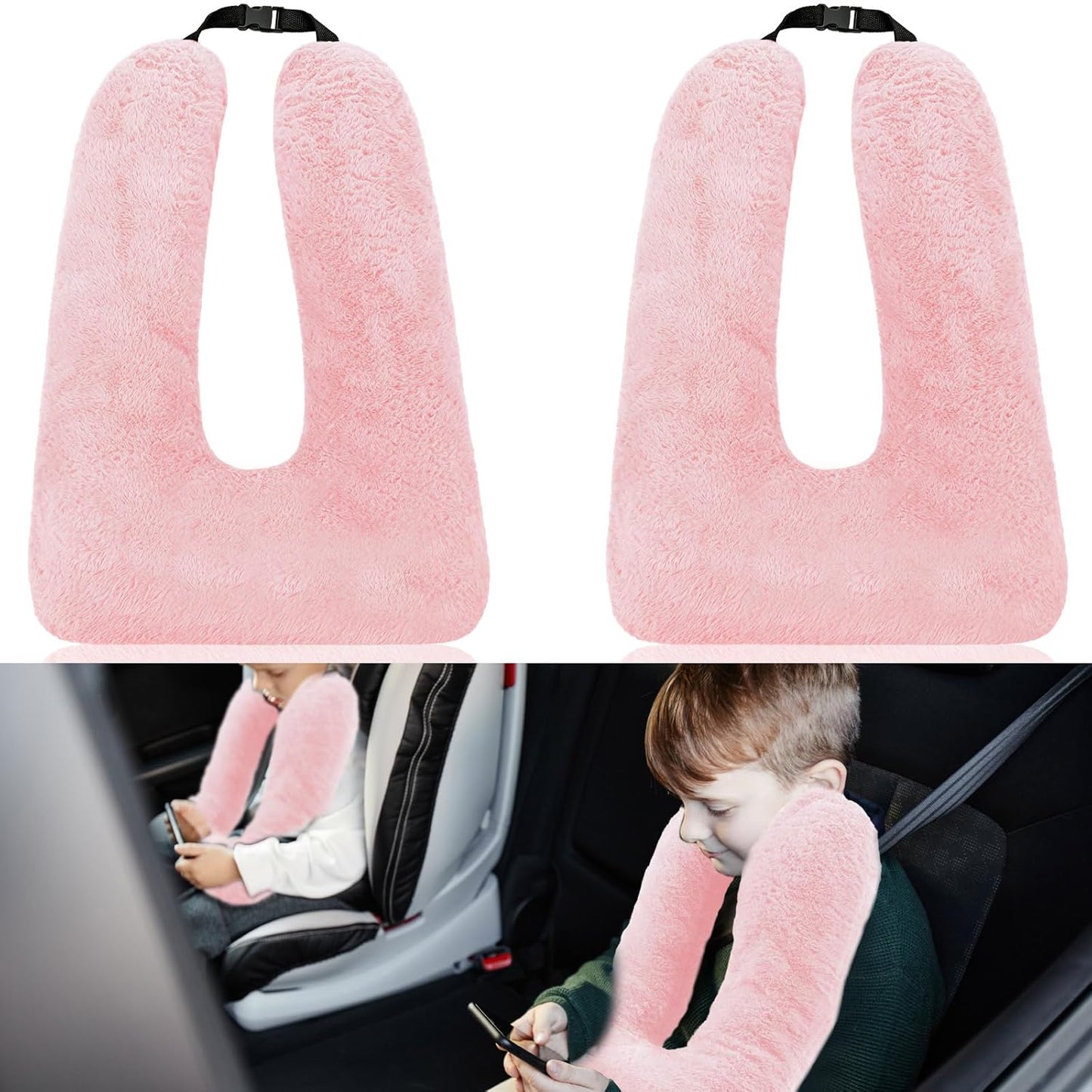 2 Hoteam Pcs Travel Pillow Car Sleeping Kid Neck U Shaped for The Back Seat Adults Children Head and Body Support Long