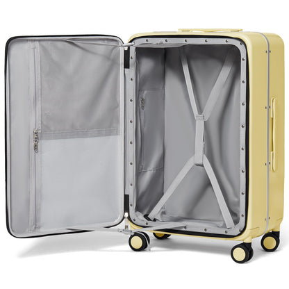 mixi 26 Inch Large Checked Luggage PC Hard Shell Suitcase Top Opening Aluminum Frame Travel Suitcases with Wheels, Lark Yellow