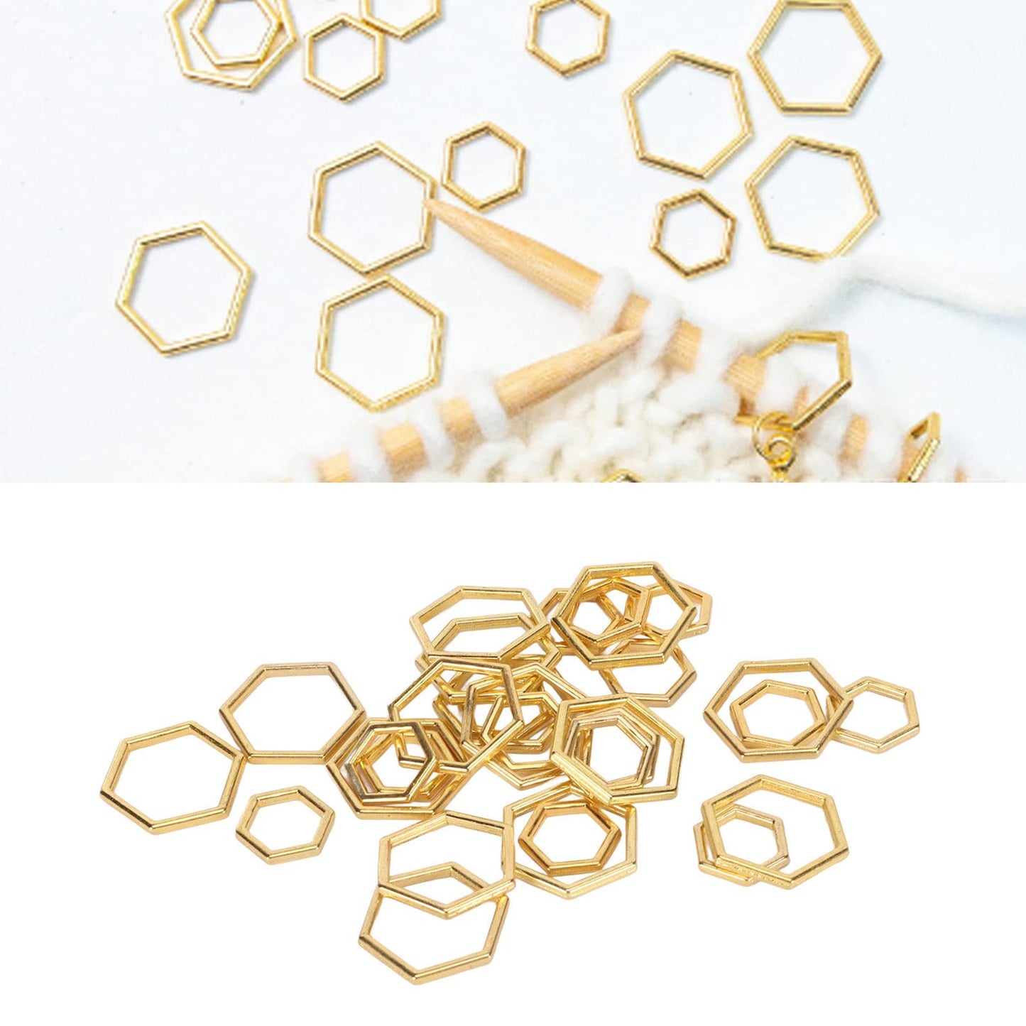 Mrisata Crochet Stitch Markers Stitch Marker Rings Metal Stitch Marker Rings Crochet Locking Accessories 30pcs Hexagonal Knitting Stitch Markers Plating Process Fade Zinc Alloy