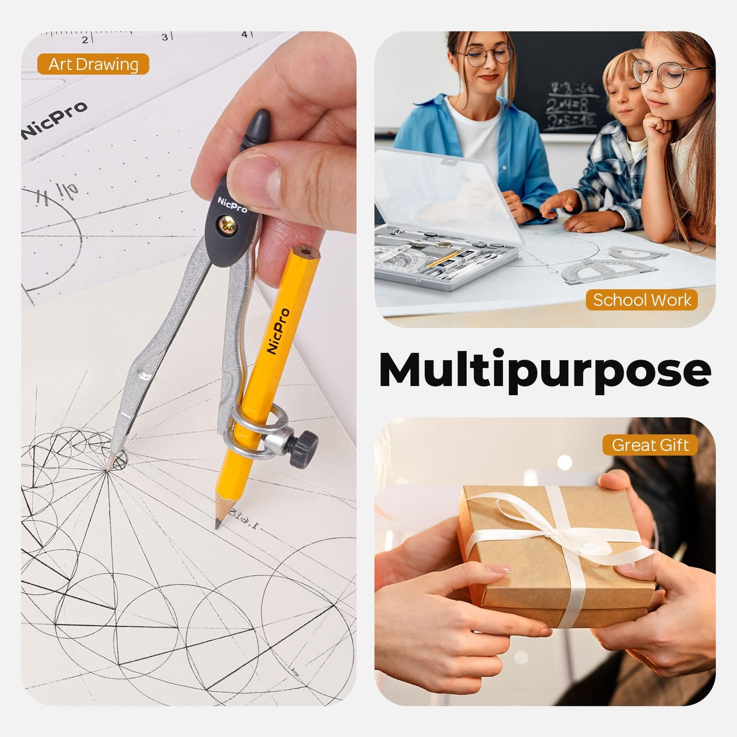 Nicpro 22 PCS Compass Geometry Tools with Case, Drafting Tools Geometry Set with Swing Arm Protractor, Rulers, Metal Compass, Square Set, Mechanical Pencil, Back to School Supplies for Students