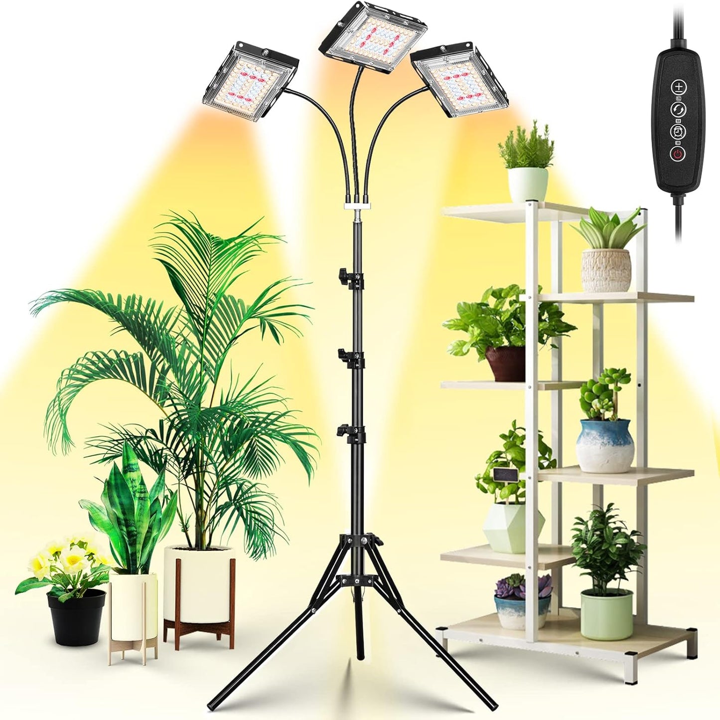 LBW 150 3/6/12H 6 Dimmable 3 15-63 inches Grow Light with Stand, Tri-Head LED Plant Light for Indoor Plants, Full
