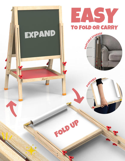 JOYOOSS Art Easel for Kids Ages 4-8 Easels for Toddlers,Toddler Art Kids Easel Adjustable Wooden Magnetic Whiteboard Chalkboard for Kid Dry Erase Board Easel for Toddlers 3-4 Years Dual-Sided Drawing