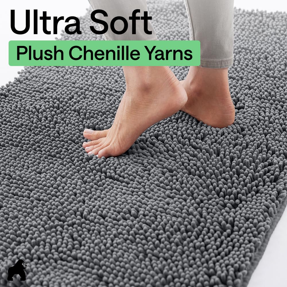 GORILLA GRIP SoakSTOPPER Dog Door Mat, Machine Washable Rug Absorbent Doormat Captures Moisture Mud Dirt, Quick Dry Soft Chenille Entryway Rugs Indoor Entrance Mats for Dog Paws, 24x17 Charcoal