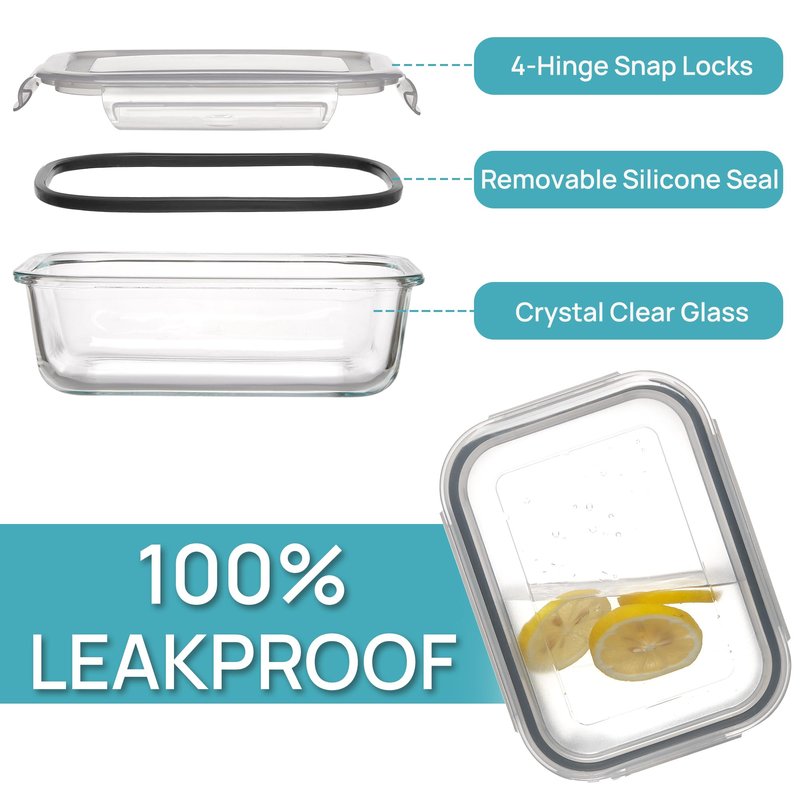 Vtopmart 5Pack 22oz Glass Storage Containers with Lids, Glass Meal Prep Food Container Sets with Snap Airtight Lid for Microwave, Oven, Freezer and Dishwasher, Grey