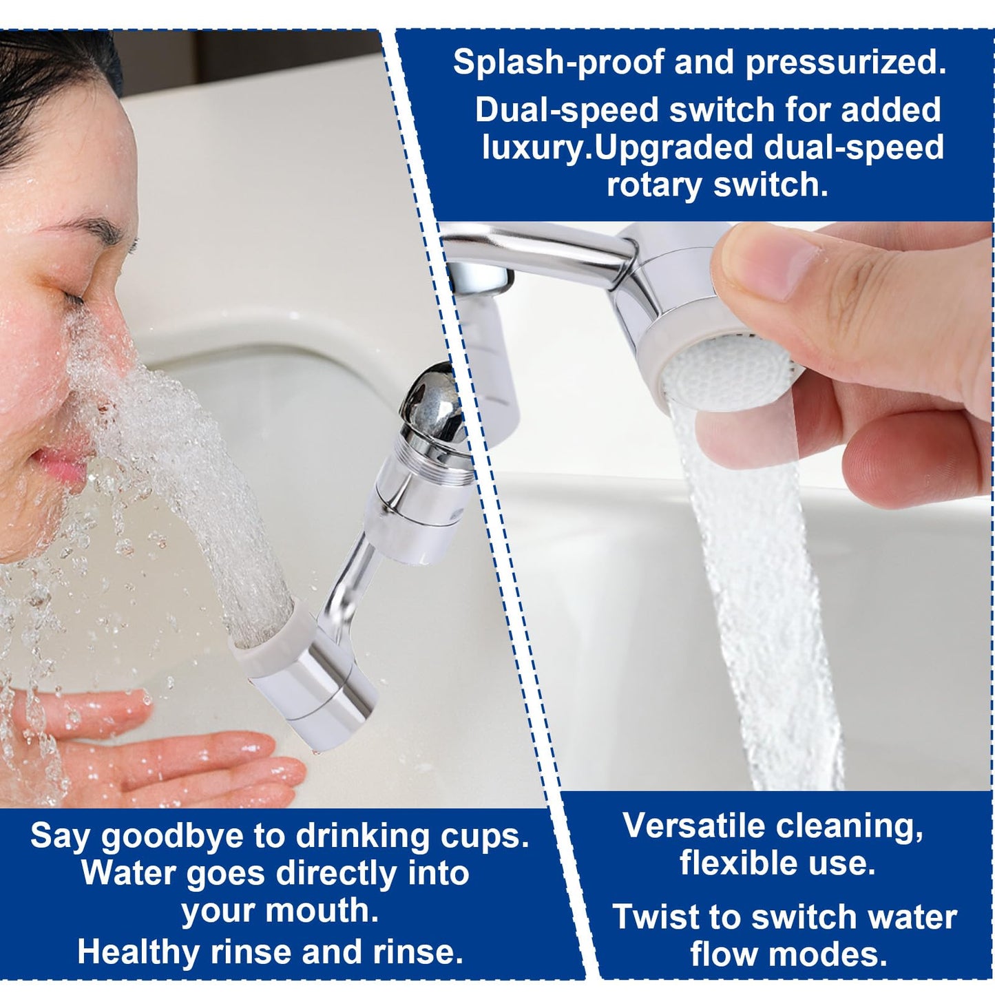 Universal Rotating Faucet Extender, 1080° Swivel Extension Sink Aerator with Dual Spray Modes & Adjustable Rotatable Robotic Arm, for Bathroom Kitchen 15/16'' Accessories & 55/64'' Threads Parts