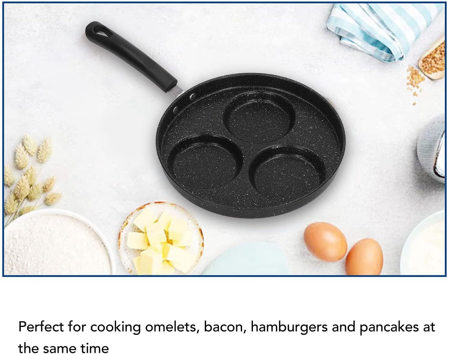 Cast Iron 3 Cups Non-Stick Omelet Pan, Easy to Clean, Electric Stovetop Compatible