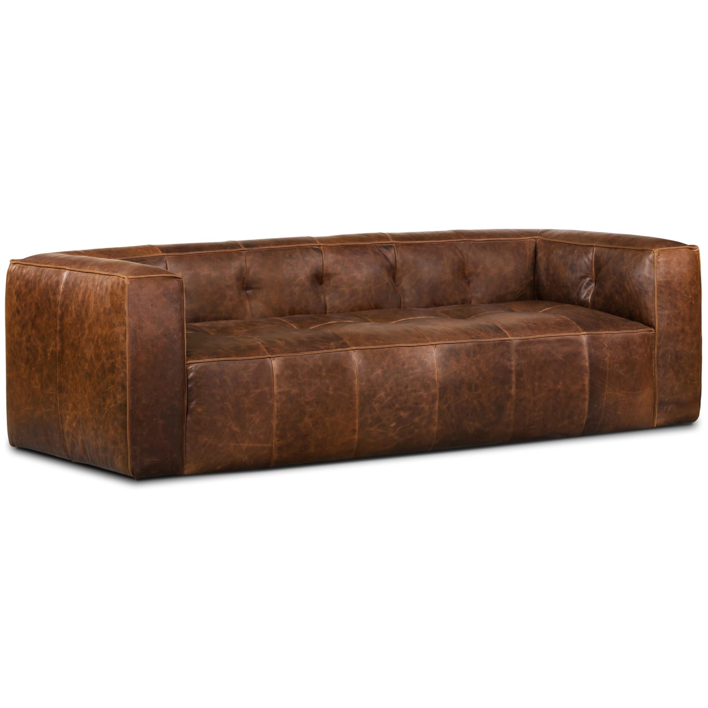 POLY & BARK Capa 96.5" Sofa – Chocolate Brown Full-Grain Pure-Aniline Italian Leather, Boxy Modern Design, Feather-Fiber Cushions, Solid Wood Frame