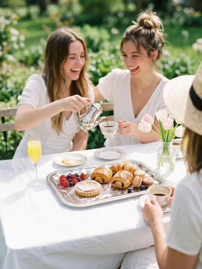 4-Pack 15.7" x 11.8" Silver Serving Trays for Party Set - Floral Engraved Serving Platters, Wedding Birthday Mirror Tray for Summer BBQ, Food, Appetizer, Charcuterie, Cookies, Desserts