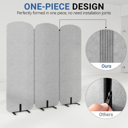 Natwind 3-Panel Office Room Divider, 73.2 x 71 inches Portable Office Partition, Freestanding Folding Privacy Wall for Cubicle & Temporary Indoor Space Separation (Grey)