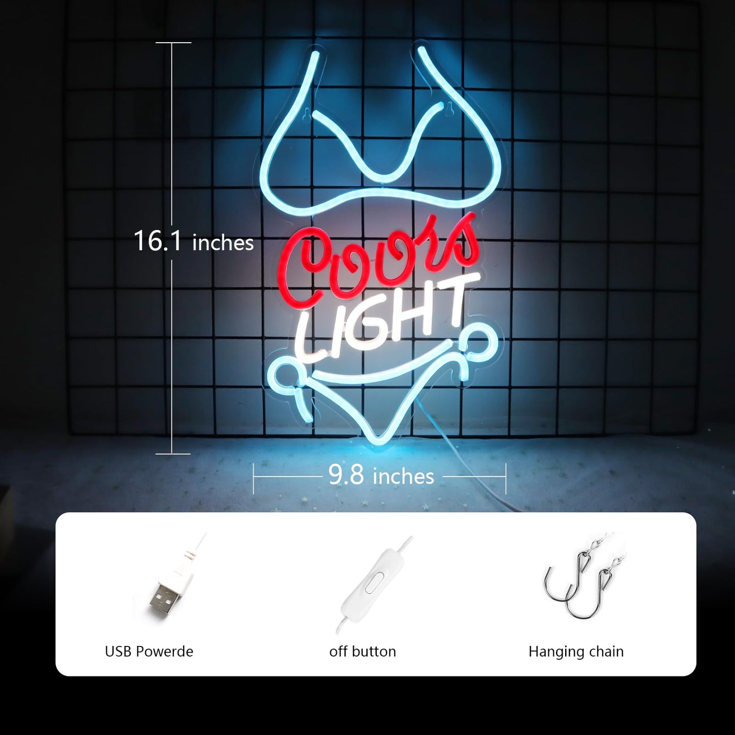 JFLLamp Crs LIGHT Neon Signs for Wall Decor Neon Lights for Bedroom Led Signs Suitable for Man Cave Bar Pub Restaurant Christmas Birthday Party Gift Led Art Wall Decorative Crs Light Bar Sign, 5V Usb Power, 17*11 Inch(Azure+red+white）