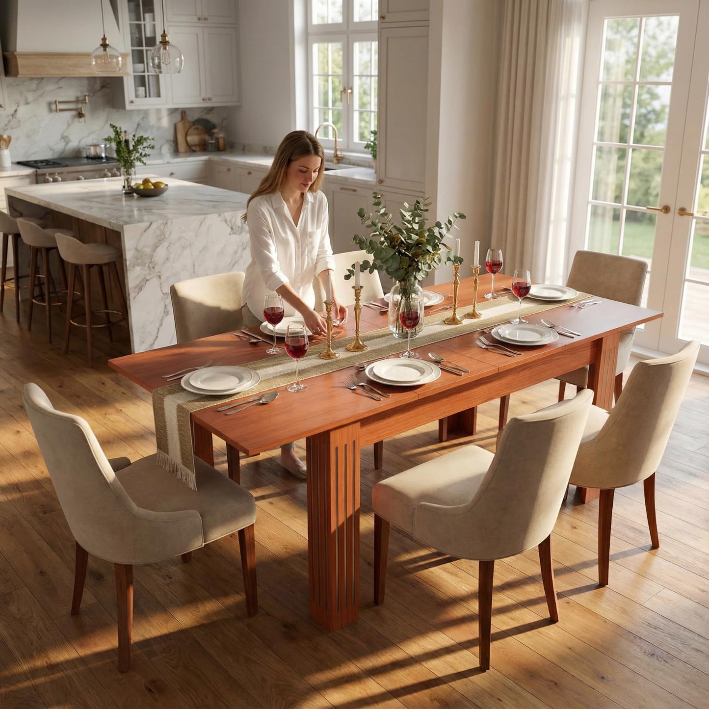 Extendable Dining Table, 54-85 Inch Expandable Table for 4-10 People, Modern Rectangular Dining Table, Space-Saving for Kitchen & Dining Room