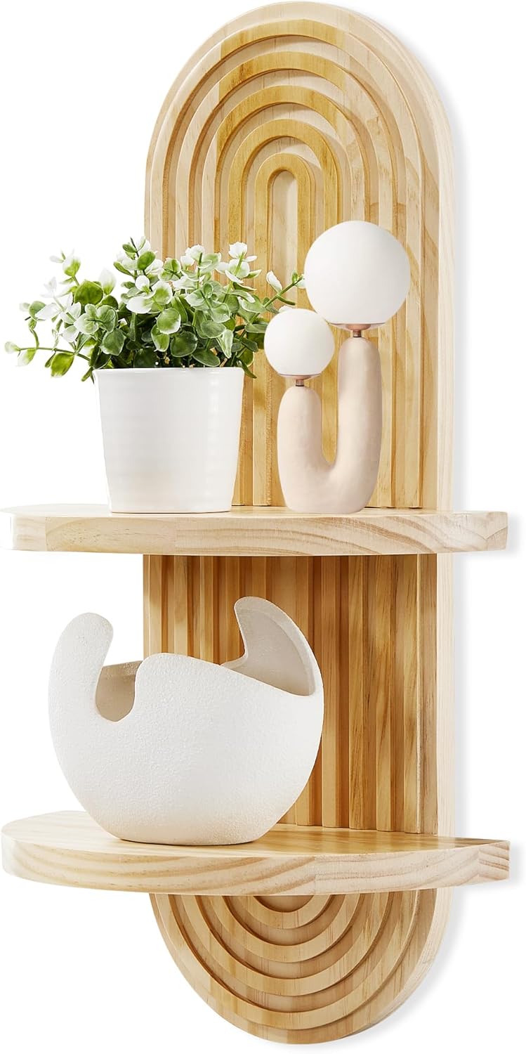 22 11.8 Inches SweetSage Wooden Arched Wall Shelf - Boho Decor Floating Shelves Book Display Rainbow Shelf for Home