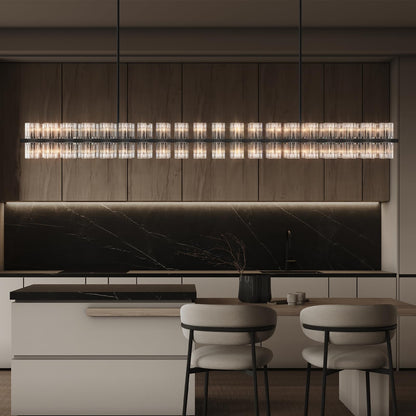 Plsintly Crystal Black Rectangular Chandelier Light Fixture,72 in Large Dining Room Chandelier Over Table,Modern Chandeliers for Living Room,Arcachon Chandeliers,Kitchen Island,Includes 80xG4 Bulbs