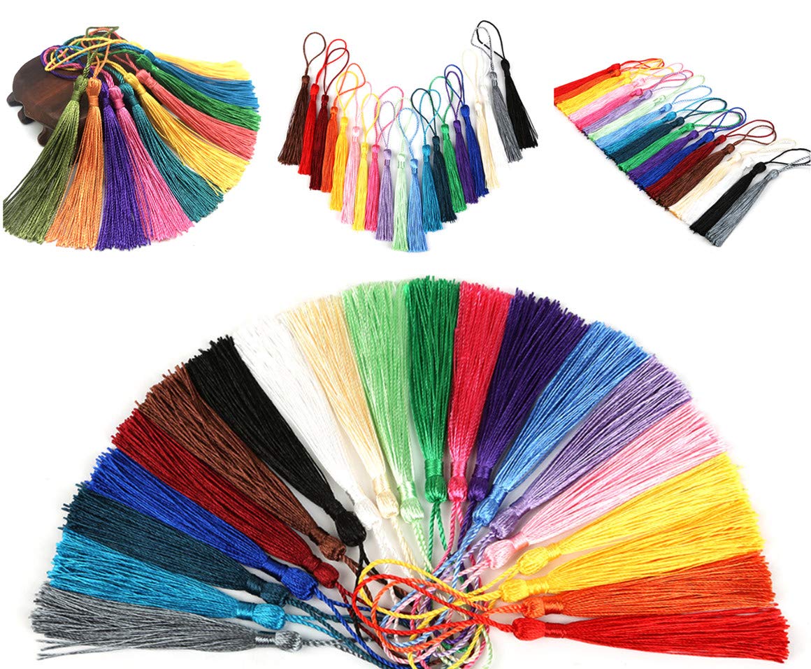 120 Pieces 5inch Silk Floss Tassels with Hang Loops Mini Tassels Mala Tassel Kits for Bookmarks Earring Jewerly Making Belt Clothing Curtain Decorations (Multi)