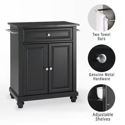 Crosley Furniture Cambridge Granite Top Small Portable Rolling Kitchen Island Storage Cart, Microwave Stand, Black