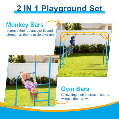 DOLEMODUO Large Monkey Bars for Kids, Outdoor Monkey Bar Set with Climbing Frame, Heavy-Duty Metal Playground Climbing Playset for Backyard, Kids Jungle Gym for Aged 3+