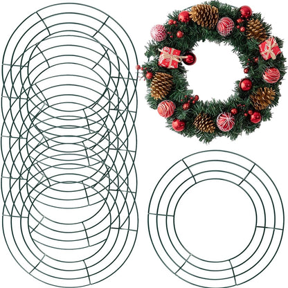 TIHOOD 6PCS 10” Wire Wreath Frame Round Metal Wreath Form for Crafts & Floral Decorations on Weddings Christmas Home Party Celebrations, Dark Green
