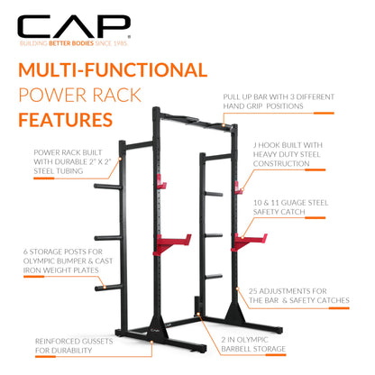 Cap Power Rack with Pull Up Bar & Attachments - Squat Rack & Strength Training Power Cage for Home Gym - Blue