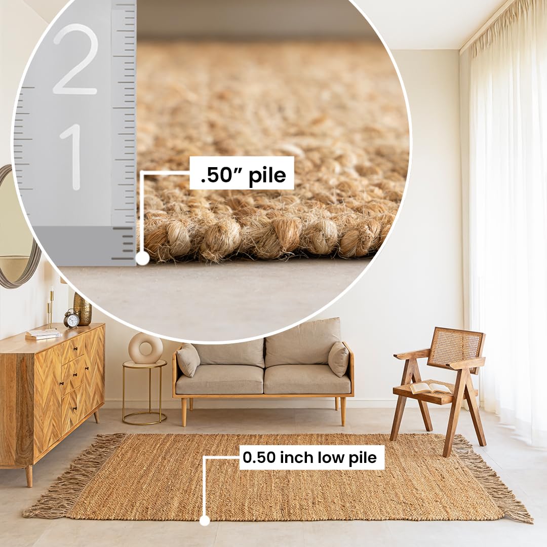 HOMEMONDE Chunky Braided Jute Area Rug 8x10 ft Rectangle Boho Home Décor Indoor Rug - Natural Handcrafted Farmhouse Style Rug for Bedroom, Living Room, Dining Room Kitchen, and Hallway