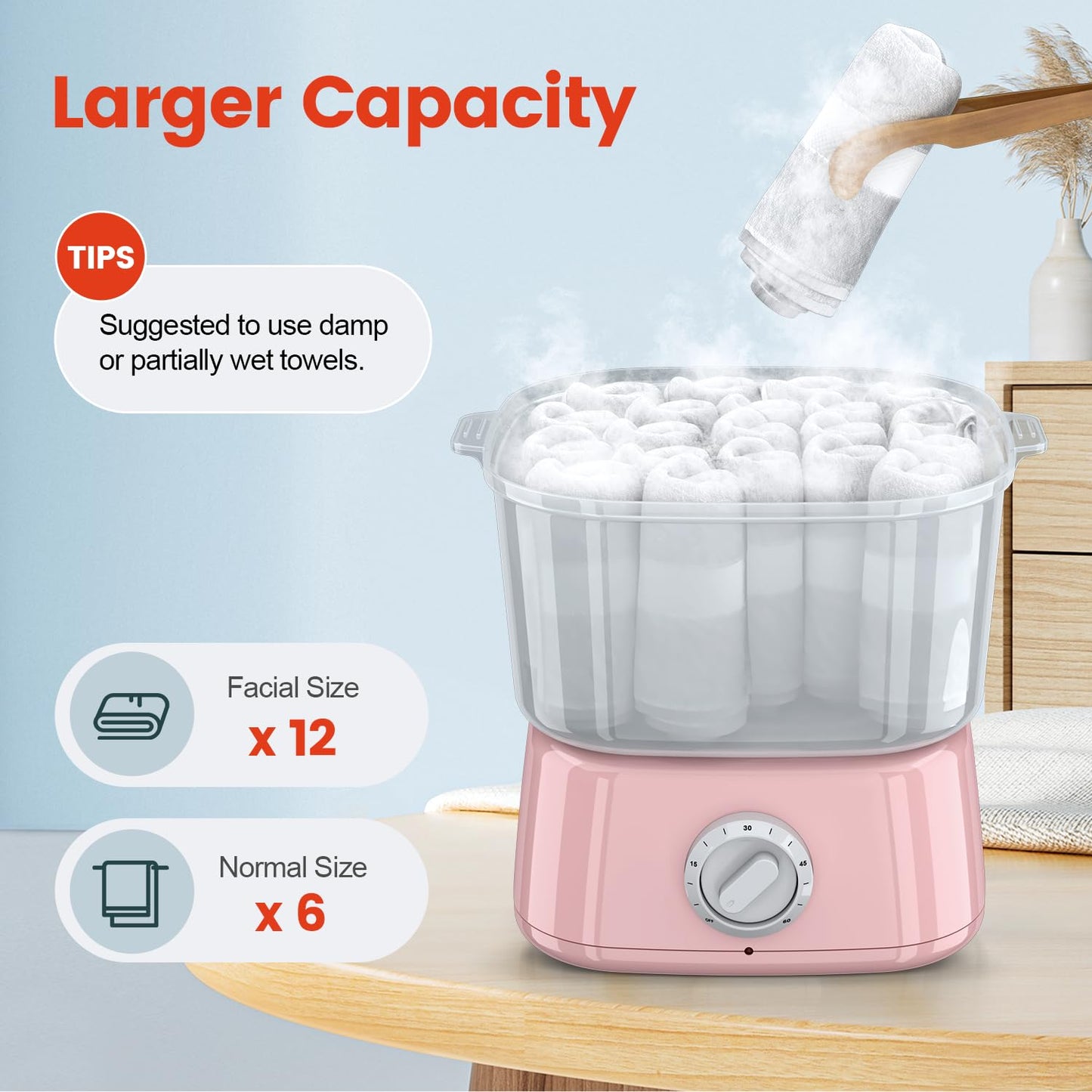 Hot Towel Warmer, Rapid Heating Towel Steamer for Facials can Hold 12 Mini Wet Towels, Portable Mini Towel Warmer for Bathroom,Spa and Salon.
