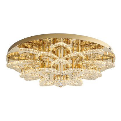 Shial Lighting 40" Modern Crystal Chandelier for Dining Room LED Dimmable Flush Mount Chandeliers Gold Ceiling Chandelier for Living Room Bedrooms