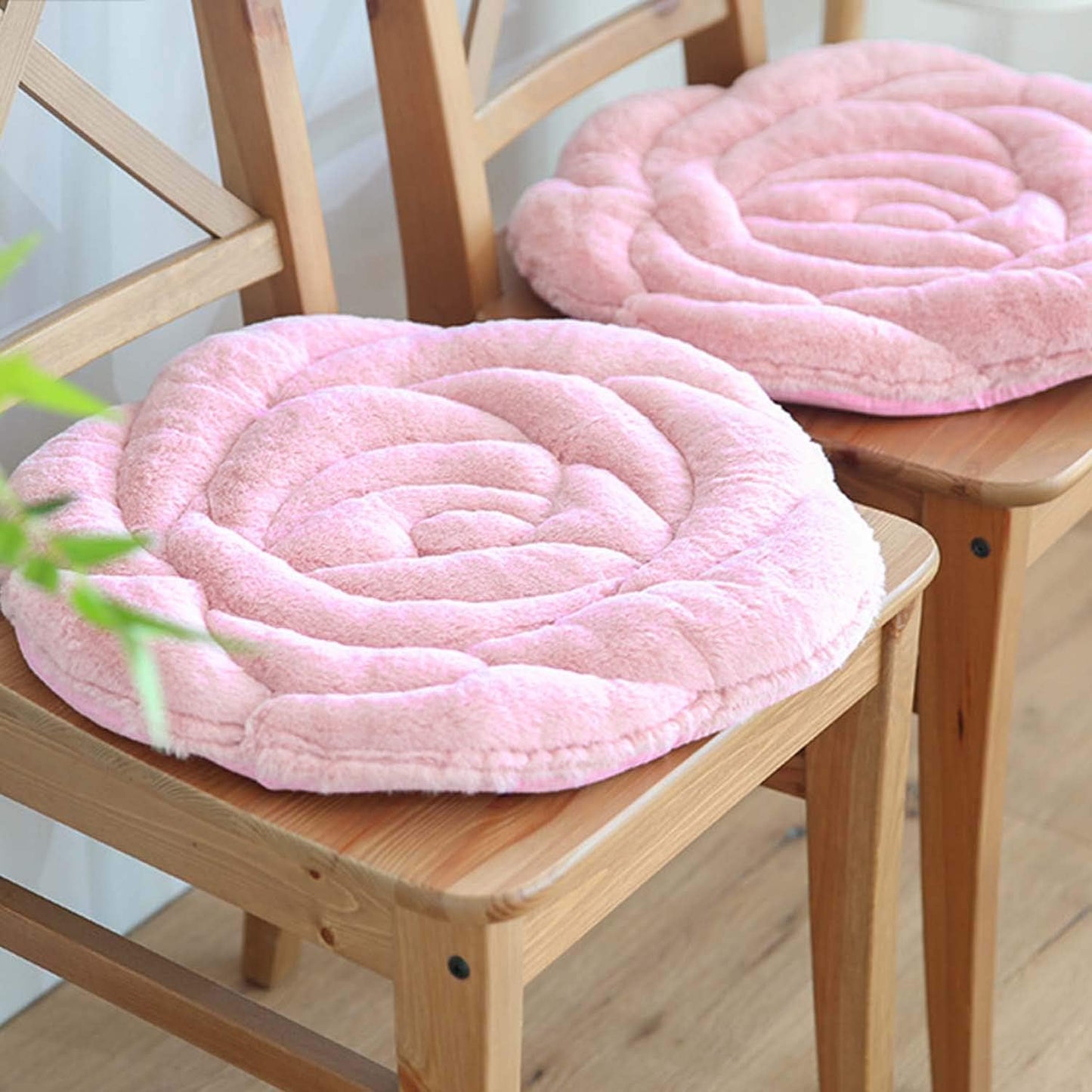 Chic Rose Flower Chair Pad, Soft Faux Fur Cushion for Dining Chairs, No Slip Floor Pillow, Home Decor, Pink