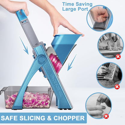 SupMaKin Upgrade Safe Mandoline Slicer Plus, Vegetable Chopper, Potato Slicer, Food Slicer Onion Chopper, Fry Cutter, Veggie Salad Dicer Kitchen Chopping Artifact Gifts (Blue)