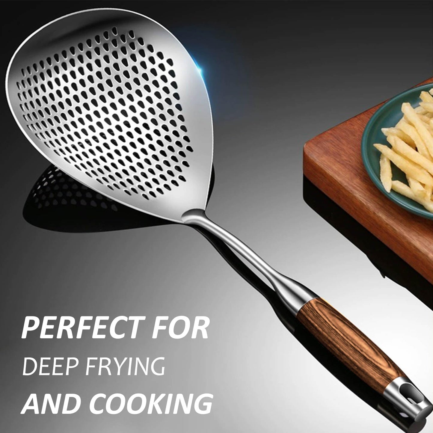 KAYCROWN Skimmer Slotted Spoon, 16.8 Inch 304 Stainless Steel Skimmer Ladle Spoon Spider Strainer for Cooking and Frying, Pasta Strainer Frying Spoon for Kitchen