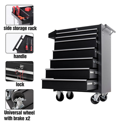 TANKSTORM Tool Chest Heavy Duty Cart Steel Rolling Tool Box 7 Drawer Cart (TZ37-BK)