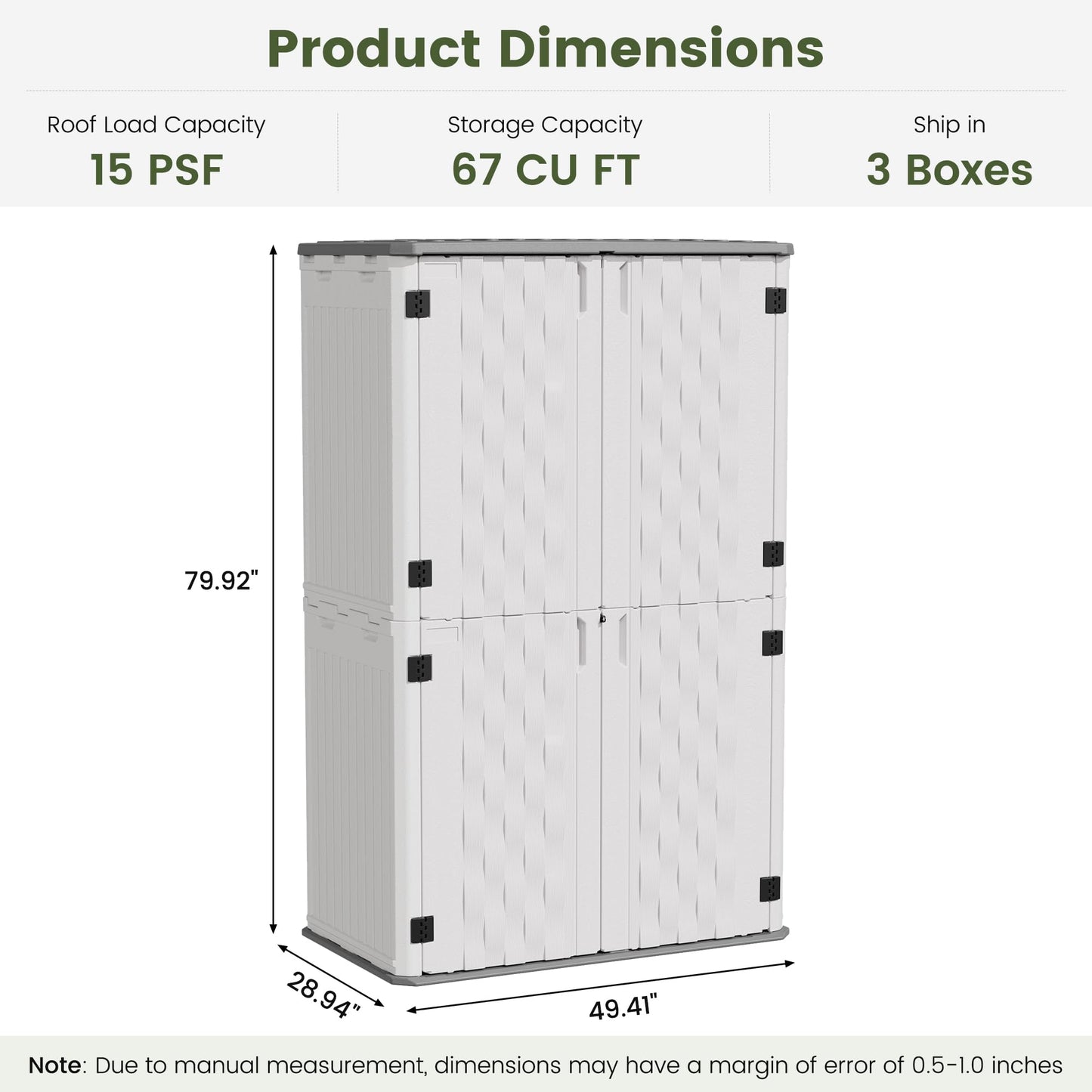 UDPATIO 67 Cu.Ft Resin Outdoor Storage Shed, Patio Plastic Vertical Sheds with Floor, Waterproof Bin Shed Horizontal Storage Cabinet for Patio, Backyards, Garden, Pool, Tool Shed