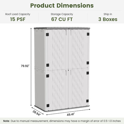 UDPATIO 67 Cu.Ft Resin Outdoor Storage Shed, Patio Plastic Vertical Sheds with Floor, Waterproof Bin Shed Horizontal Storage Cabinet for Patio, Backyards, Garden, Pool, Tool Shed
