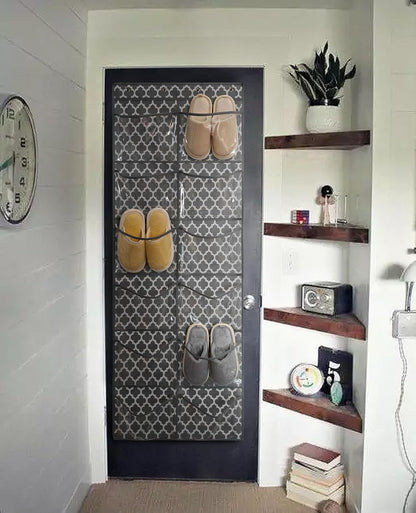 Clear Crystal 2 Pack 12 Pockets Large Hanging Shoe Organizer Over The Door Rack for Closet Door Storage, 8 Hooks, White