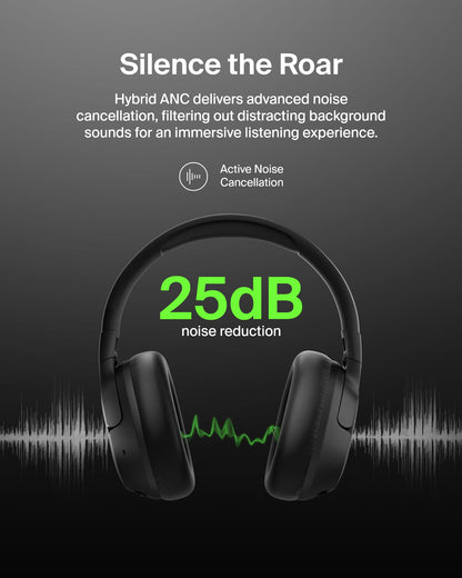 Belkin SoundForm Isolate Bluetooth Over-Ear Headphones - Hybrid Active Noise Cancelling Headphones - Wireless w/ 60H Playtime, Fast Charging & CloudCushion Ear Cups for Travel, Home, or Office - Black
