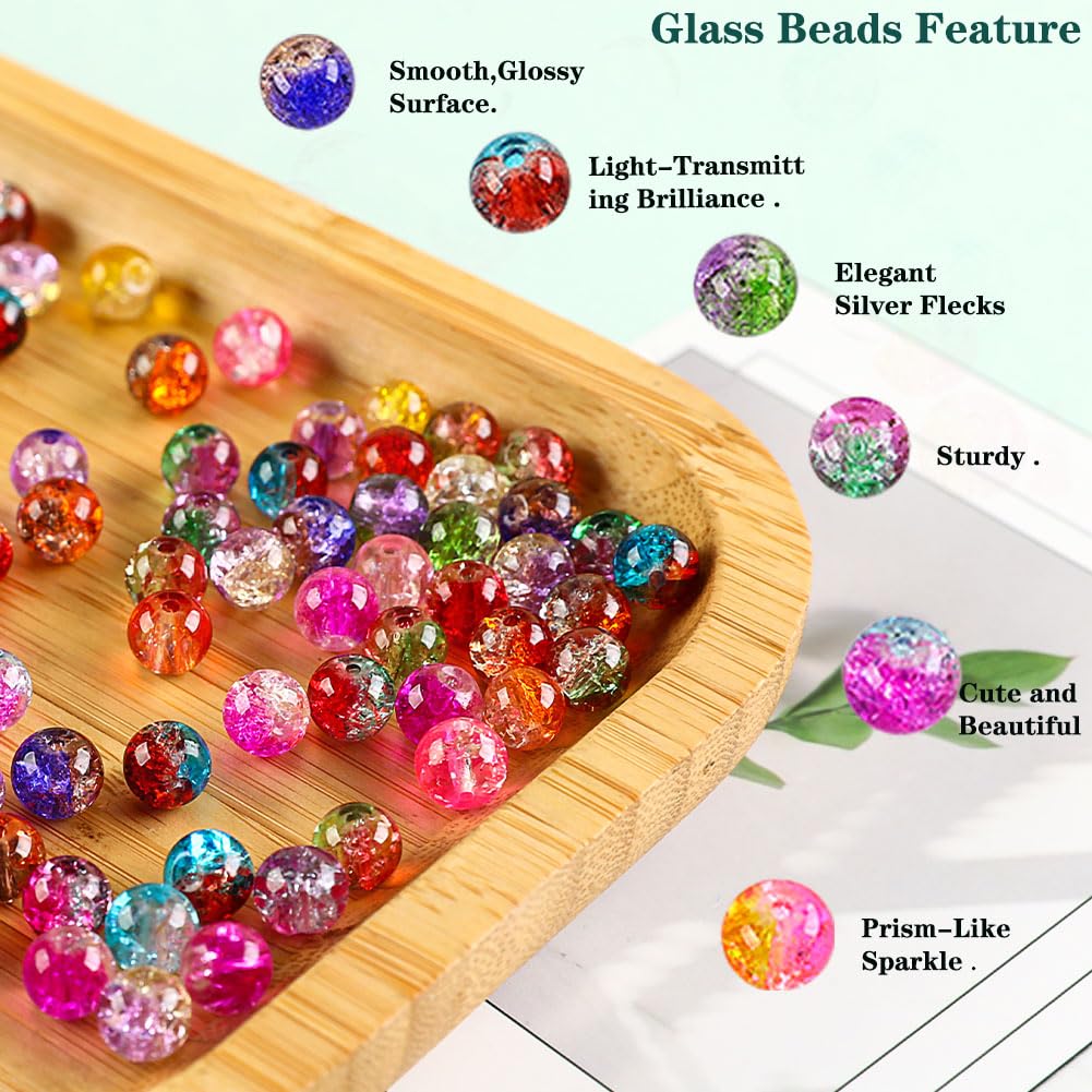 XJRLUK Glass Beads Bracelet Making Kit,1350PCS 48 Colors 8mm Crackle Glass Beads for Jewelry Making, Crystal Glass Round Beads Friendship Bracelet kit for DIY Crafts Gifts