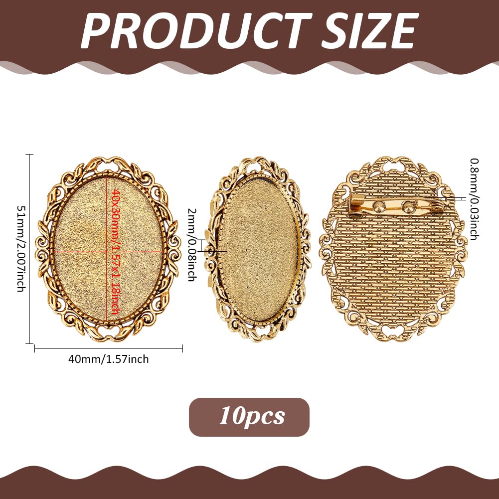 PH PandaHall 10pcs Brooch Cabochon Setting Vintage Brooch Blank Bezel Antique Gold Brooches Pins Trays Oval Cabochon Frame Photo Pin Base for Wedding Bridal Brooches Jewelry Making DIY Craft 51x40x2mm