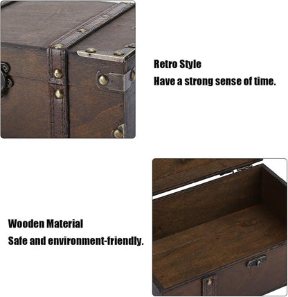 WESE Vintage Wooden Treasure Chest, Handcrafted Jewelry Storage Box with Lock, Large Capacity for Kids' Birthday Party